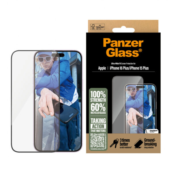 PanzerGlass ® Screen Protector iPhone 16 Plus | 15 Plus | Ultra-Wide Fit Doorzichtige schermbeschermer Apple 1 stuk(s) - Afbeelding 3