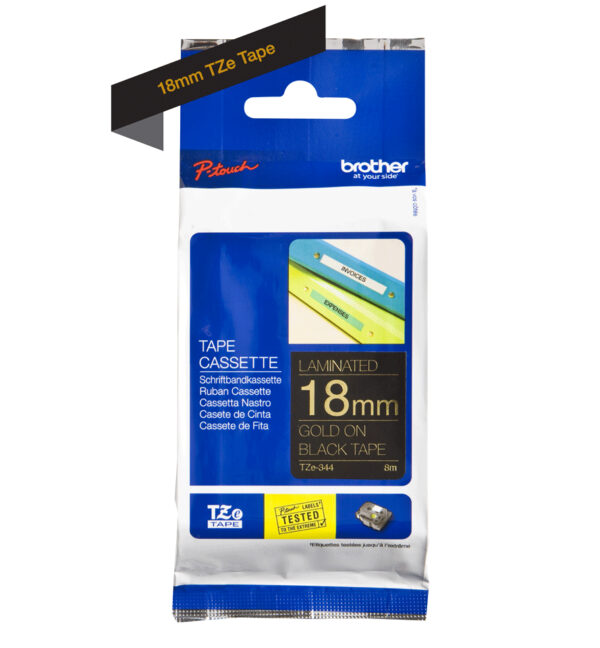 Brother TZE-344 labelprinter-tape Goud op zwart - Afbeelding 2