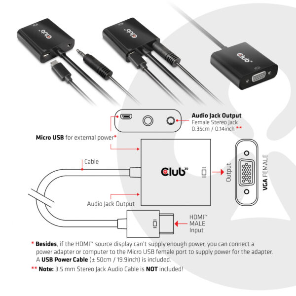 CLUB3D CAC-1302 video kabel adapter 0,5 m HDMI Type A (Standaard) VGA (D-Sub) Zwart - Afbeelding 6