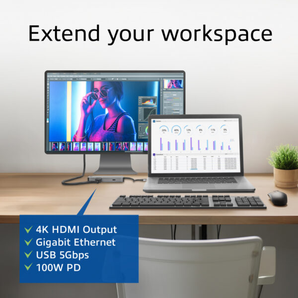 ACT USB-C 4K docking station voor 1 HDMI monitor, ethernet, USB-C, USB-A, cardreader en PD pass-through - Afbeelding 4