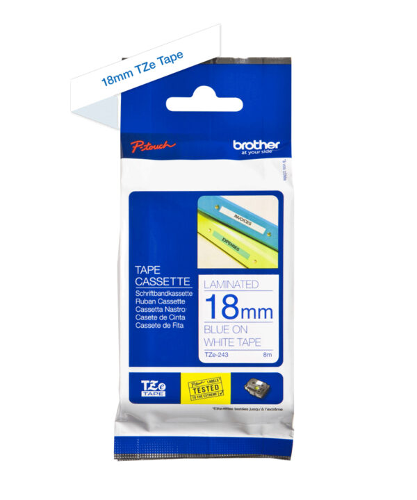 Brother TZE-243 labelprinter-tape Blauw op wit - Afbeelding 2