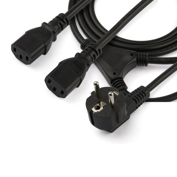 StarTech.com 2m Computer Splitter Stroomkabel, 18AWG, EU Schuko naar 2x C13, 10A 250V, Zwart, AC Vervangkabel, Printer Voedings - Afbeelding 4