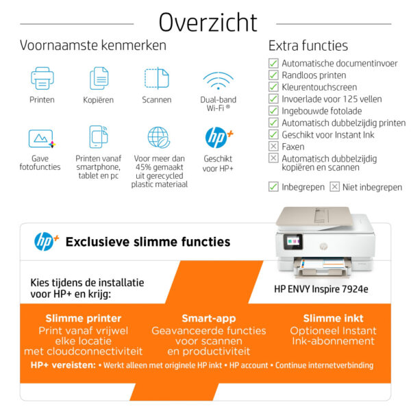 HP ENVY Inspire 7924e Draadloos All-in-One Kleur Printer, Instant Ink; Foto's printen - Afbeelding 3