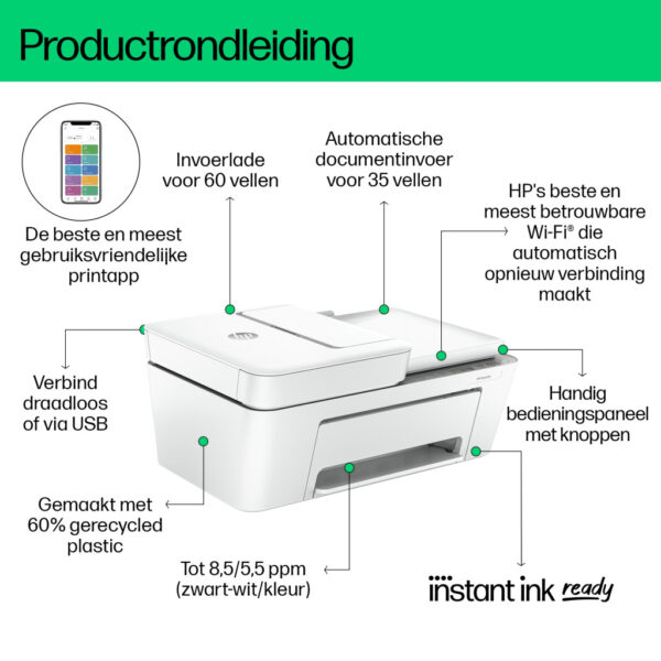 HP DeskJet 4220e Draadloos All-in-One Kleur Printer, Instant Ink; Kopieerapparaat, scanner - Afbeelding 9