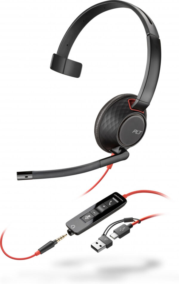 POLY Blackwire 5210 mono USB-C-headset + 3,5 mm stekker + USB-C/A-adapter - Afbeelding 2