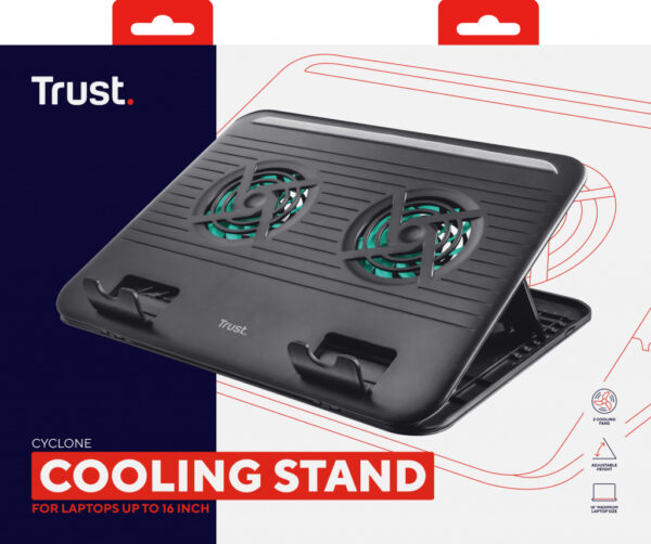 Trust Cyclone | Laptop Cooling Stand | 2 Ventilatoren | USB-voeding | Aanpasbare kantelen | max 16 inch - Afbeelding 7