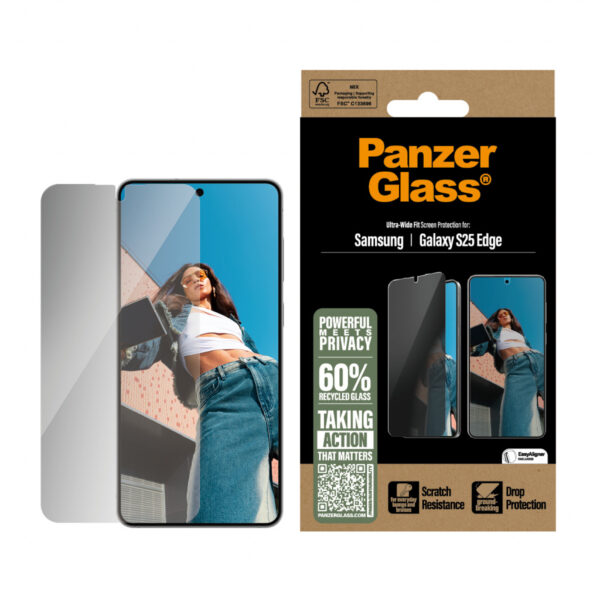 PanzerGlass ® Privacy Screen Protector Samsung S25 Edge | Ultra-Wide Fit Doorzichtige schermbeschermer 1 stuk(s) - Afbeelding 2