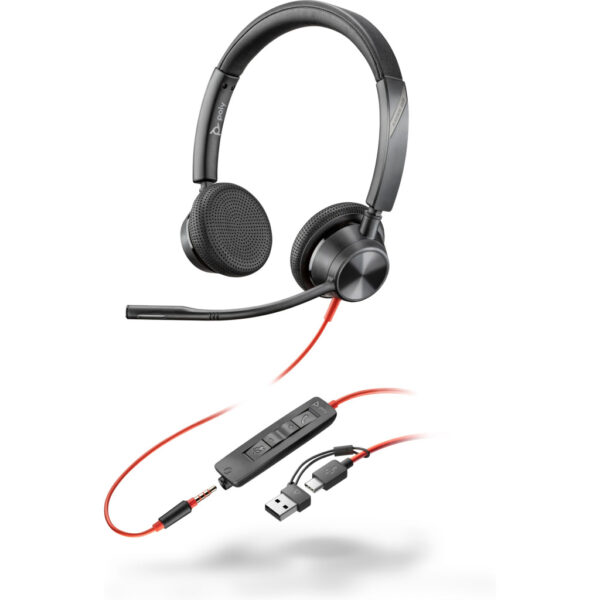 POLY Blackwire 3325 Stereo USB-C Headset + 3,5 mm plug + USB-C/A adapter