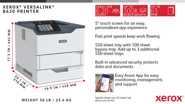Xerox VersaLink B620 A4 61 ppm dubbelzijdige printer PS3 PCL5e/6 2 laden 650 vel - Afbeelding 22