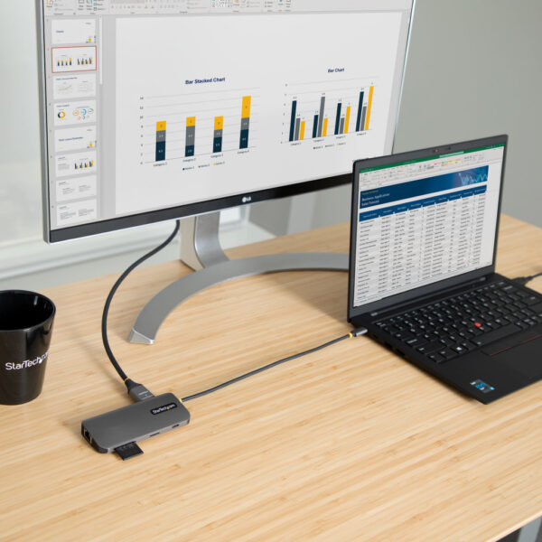 StarTech.com USB C Multiport Adapter, 4K 60Hz HDMI Video, 3 Port 5Gbps USB-A Hub, 100W USB Power Delivery Pass-Through, GbE, SD - Afbeelding 9