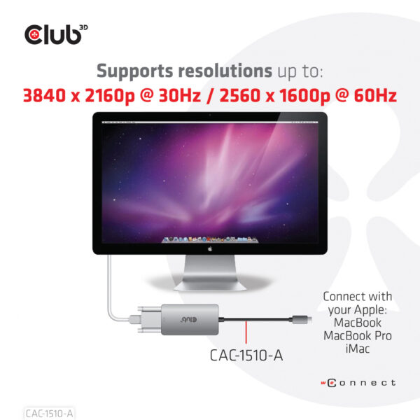 CLUB3D USB3.2 Gen1 Type-C to Dual Link DVI-D HDCP OFF version Active Adapter M/F for Apple Cinema Displays - Afbeelding 7