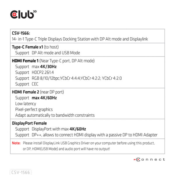 CLUB3D Universeel Docking station met 120W max/Power adapter voor het opladen van de allerzwaarste laptops met USB type C aanslu - Afbeelding 13