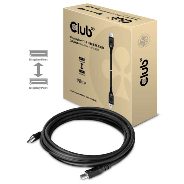 CLUB3D DisplayPort 1.4 HBR3 8K Kabel M/M 5 meter - Afbeelding 2