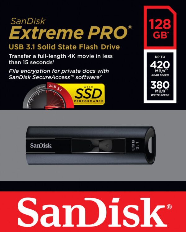 SanDisk Extreme Pro USB flash drive 128 GB USB Type-A 3.2 Gen 1 (3.1 Gen 1) Zwart - Afbeelding 5