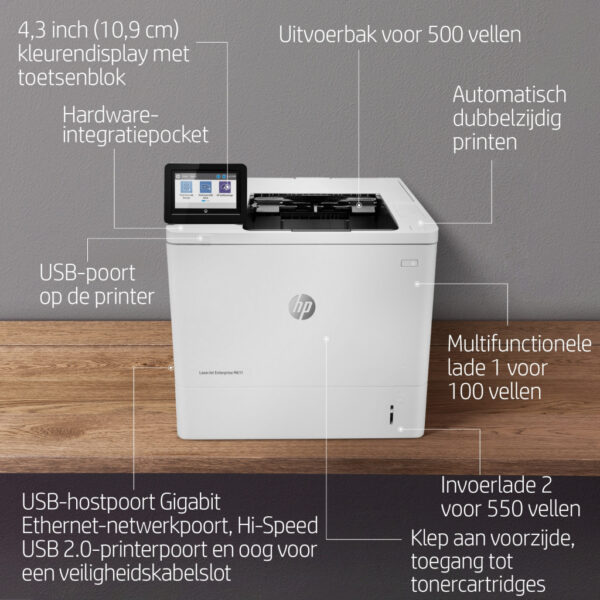 HP LaserJet Enterprise M611dn Zwart-wit Printer, Alleen Ethernet; Dubbelzijdig - Afbeelding 7