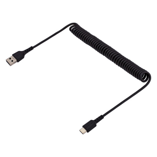 StarTech.com 1m USB A naar C Laadkabel, Zwart, Robuuste Fast Charge & Sync Spiraalkabel, Hoogwaardige USB 2.0 A naar USB Type-C - Afbeelding 2
