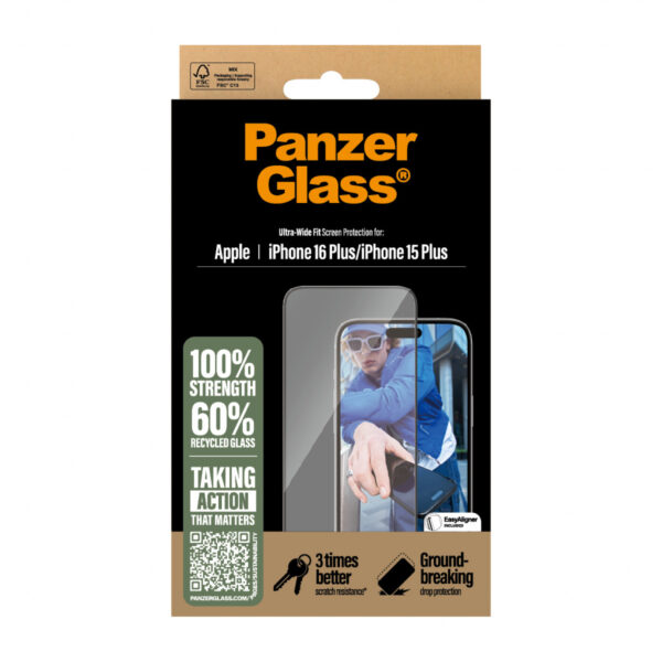 PanzerGlass ® Screen Protector iPhone 16 Plus | 15 Plus | Ultra-Wide Fit Doorzichtige schermbeschermer Apple 1 stuk(s) - Afbeelding 4