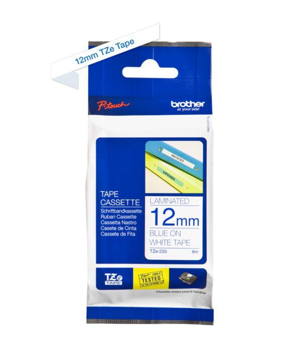Brother TZE-233 labelprinter-tape Blauw op wit - Afbeelding 2