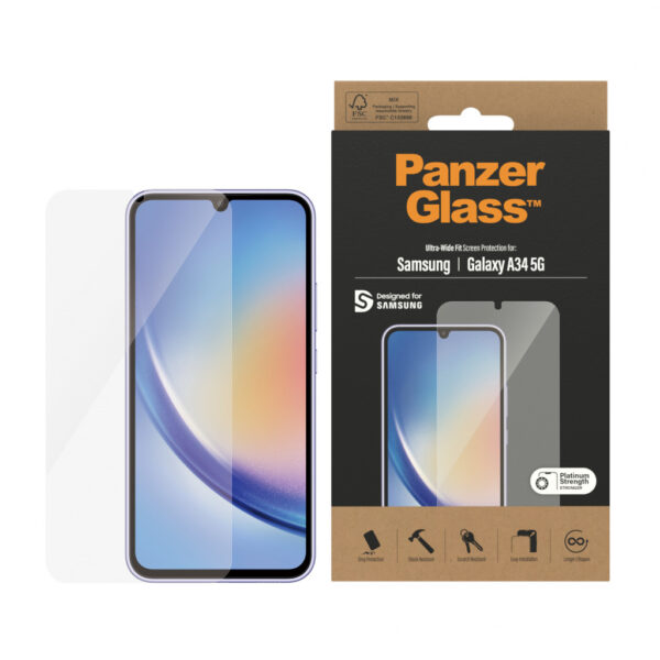 PanzerGlass ® Screen Protector Samsung Galaxy A34 5G | Ultra-Wide Fit Doorzichtige schermbeschermer 1 stuk(s) - Afbeelding 2