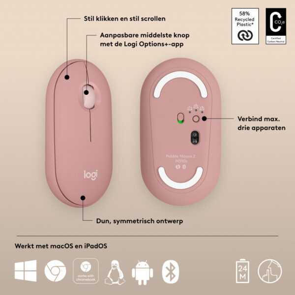 Logitech 910-007014 muis Reizen Ambidextrous RF-draadloos + Bluetooth Optisch 4000 DPI - Afbeelding 6
