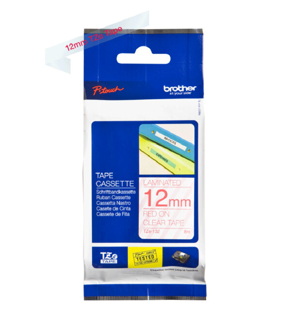 Brother TZE-132 labelprinter-tape Rood op transparant - Afbeelding 3