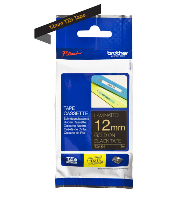 Brother TZE-334 labelprinter-tape Goud op zwart - Afbeelding 2