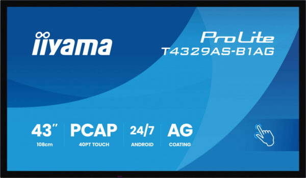 iiyama T4329AS-B1AG beeldkrant Interactief flatscreen 108 cm (42.5") LED Wifi 500 cd/m² 4K Ultra HD Zwart Touchscreen Type pro