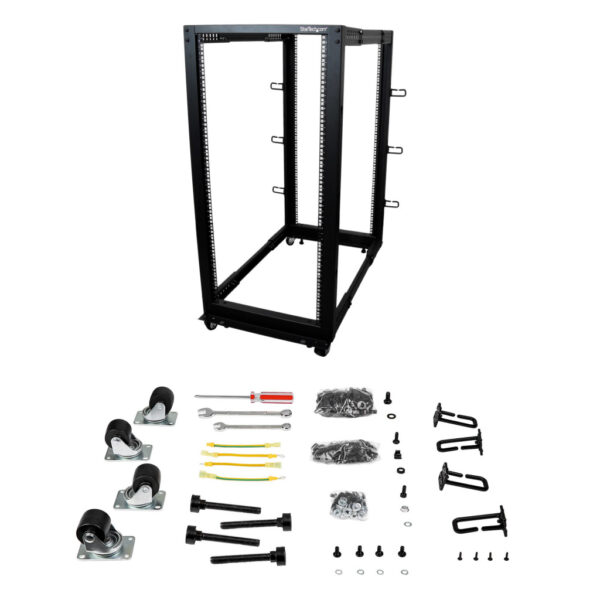 StarTech.com 4-Post 25U Mobiel Open Frame Server Rack, 19" Patchkast met Wielen en 4 Stijlen, Open Serverkast met Verstelbare Di - Afbeelding 3