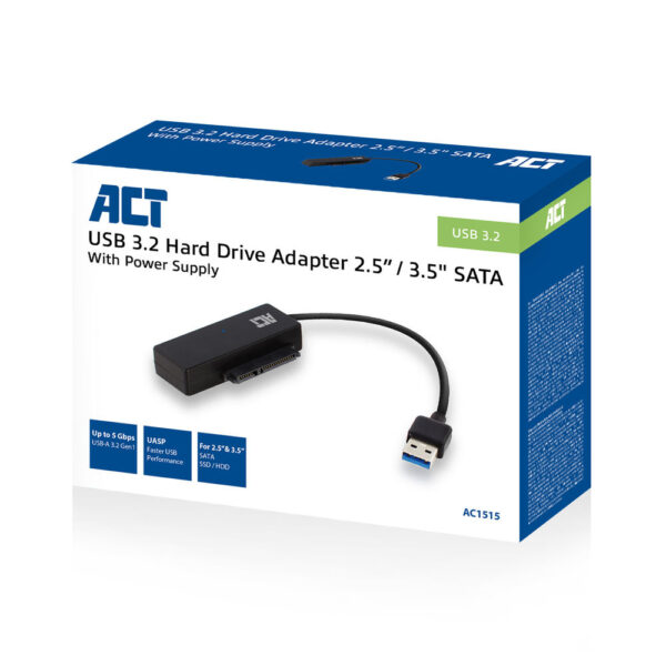 ACT USB 3.2 Gen1 naar 2,5/3,5 inch SATA Adapterkabel voor SSD/HDD - Afbeelding 2
