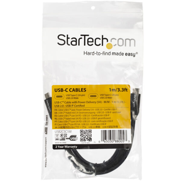 StarTech.com 1m USB-C Laadkabel, Fast Charge & Sync Type C Kabel, 100W (5A) PD, USB 2.0, USB-IF Gecertificeerd - Zwarte USB Opla - Afbeelding 4