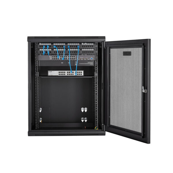 StarTech.com 4 Post 15U Wandmonteerbare Netwerkkast met 1U Schap, 19" Scharnierende Patchkast voor Data/AV/Electronica/Computer - Afbeelding 6