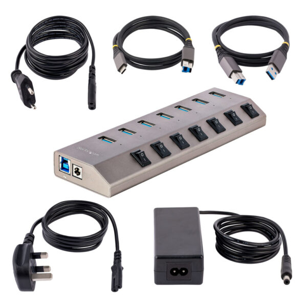 StarTech.com 7-Port Self-Powered USB-C Hub met Individuele On/Off Schakelaars, USB 3.0 5Gbps Expansion Hub met Power Supply, Des - Afbeelding 6