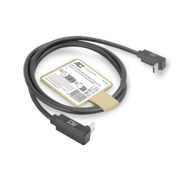ACT USB 3.0 10Gbps 60W USB Type-C (haaks boven/beneden) naar USB Type-C (haaks boven/beneden) kabel, 1 meter - Afbeelding 2