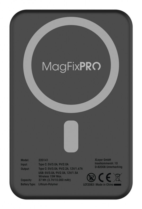 XLayer MagFix Pro 2 Lithium-Polymeer (LiPo) 10000 mAh Draadloos opladen Zwart - Afbeelding 2