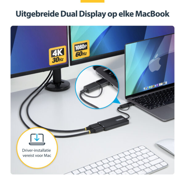 StarTech.com USB naar HDMI Adapter, USB 3.0 naar Dual HDMI Converter, USB A/C naar 2x HDMI Schermen (1x 4K30Hz, 1x 1080p), Geïnt - Afbeelding 12