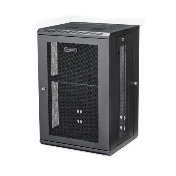 StarTech.com 4 Post 18U Wandmonteerbare Netwerkkast met 1U Schap, 19" Scharnierende Patchkast voor Data/AV/Electronica/Computer
