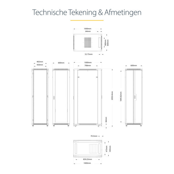 StarTech.com 4 Post 42U Netwerkkast, 19" Patchkast voor Computer/AV/IT Apparatuur, Data Rack met Wielen, Full Size Industriële S - Afbeelding 19
