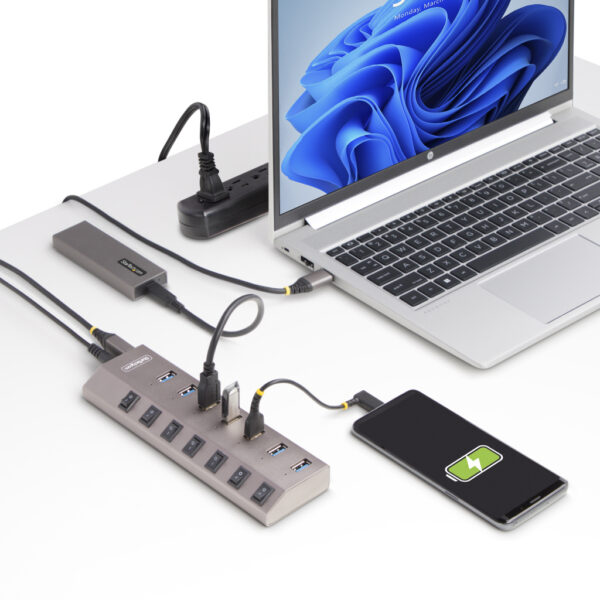 StarTech.com 7-Port Self-Powered USB-C Hub met Individuele On/Off Schakelaars, USB 3.0 5Gbps Expansion Hub met Power Supply, Des - Afbeelding 11