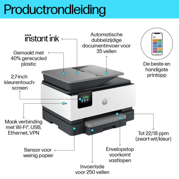 HP OfficeJet Pro 9120e Draadloos All-in-One Kleur Printer, Instant Ink; Dubbelzijdig printen - Afbeelding 8