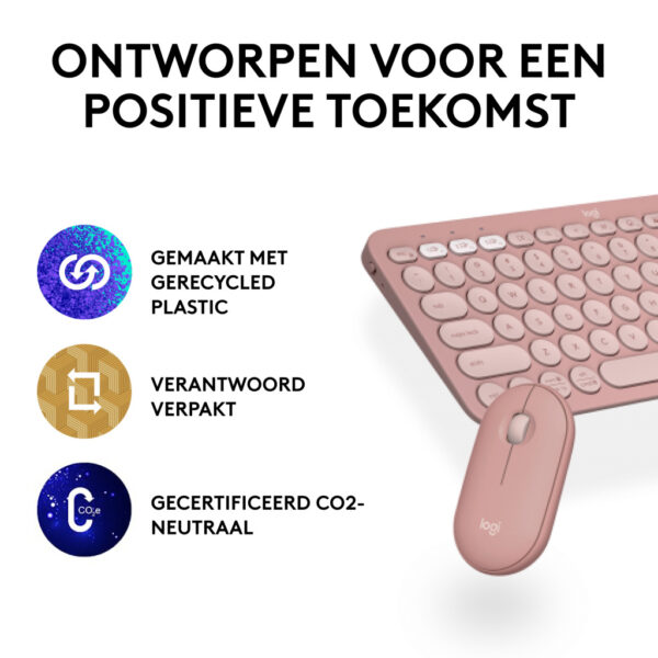 Logitech 920-012241 toetsenbord Inclusief muis Universeel RF-draadloos + Bluetooth QWERTY US International Roze - Afbeelding 11
