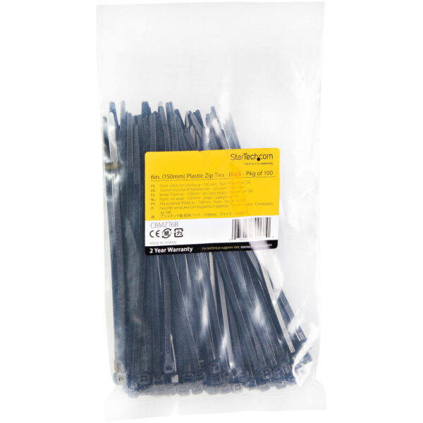 StarTech.com 15 cm Zwarte Kabelbinders 3 mm Breed, 39 mm Bundeldiameter, 18 kg Treksterkte Zelfsluitende Snelbinders uit Nylon - Afbeelding 2