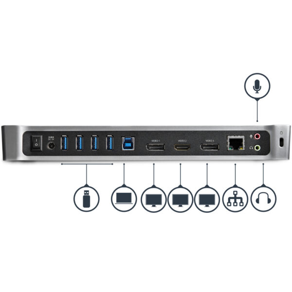 StarTech.com Triple Monitor USB 3.0 Docking Station met 2x 4K DisplayPort & HDMI - 5 Port USB-A Hub (1x Fast-Charge), 3.5mm Aud - Afbeelding 4