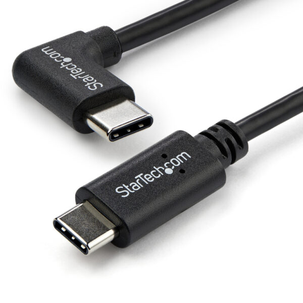 StarTech.com 1m USB-C Laadkabel, Haakse Charge & Sync Type C Laptop Laadkabel, 60W (3A) PD, USB 2.0 - Zwarte USB-C Oplaadkabel