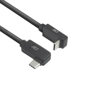 ACT USB 3.0 10Gbps 60W USB Type-C (haaks links/rechts) naar USB Type-C (haaks boven/beneden) kabel, 1 meter