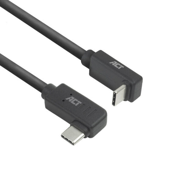 ACT USB 3.0 10Gbps 60W USB Type-C (haaks links/rechts) naar USB Type-C (haaks boven/beneden) kabel, 1 meter