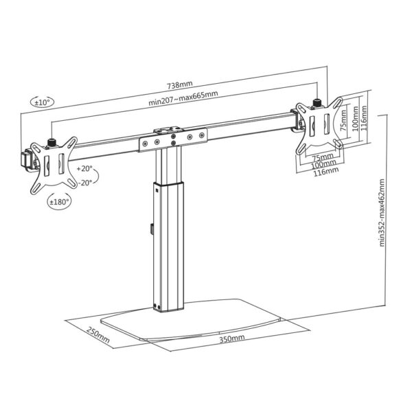 ACT Monitorarm 27" office, op voet met gasveer, crossbar, 2 schermen - Afbeelding 4