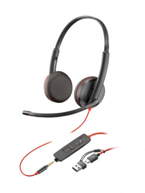 Poly Blackwire 3225 stereo USB-C-headset + 3,5 mm stekker + USB-C/A-adapter (bulk)