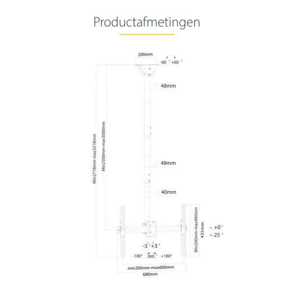 StarTech.com TV Plafondbeugel, Full-Motion Universele Ophangbeugel, VESA Beugel voor Single 32”-75" TVs / Displays, Kantelen/ - Afbeelding 15