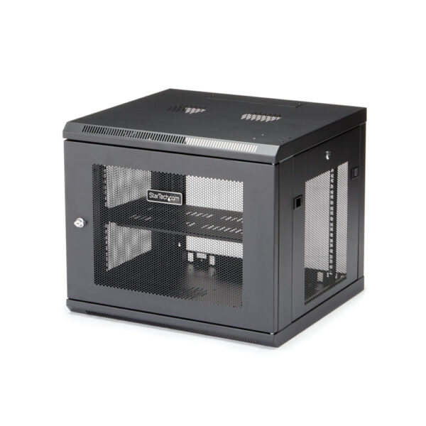 StarTech.com 4 Post 9U Wandmonteerbare Netwerkkast met 1U Schap, 19" Patchkast voor Data/AV/Electronica/Computer Apparatuur, Com