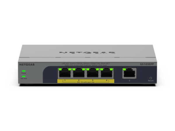 NETGEAR GS105EPP Unmanaged Gigabit Ethernet (10/100/1000) Power over Ethernet (PoE) Bureaublad-/wandmontage Grijs - Afbeelding 2